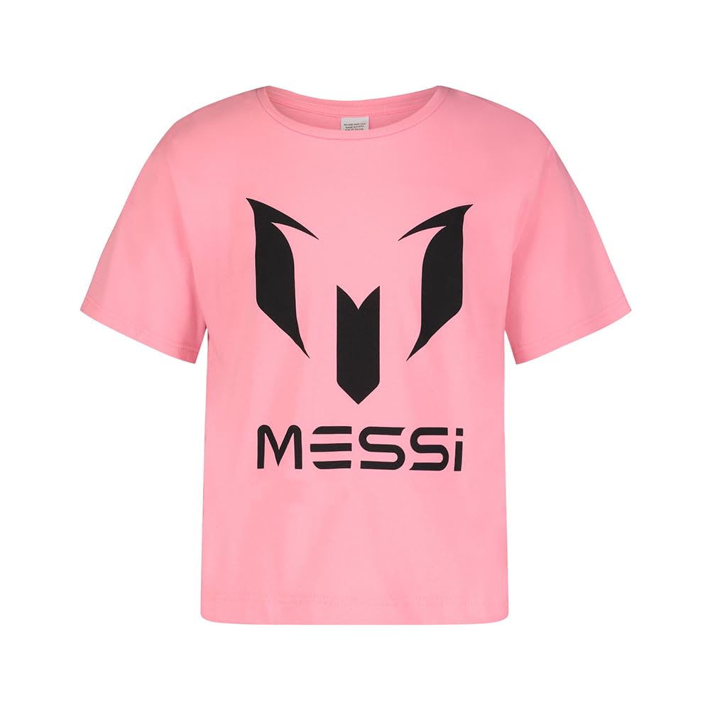 Messi Girls' Lifestyle Short Sleeve T-Shirt, Standard Fit Graphic Tee, Cotton Blend Fabric, Candy Pink