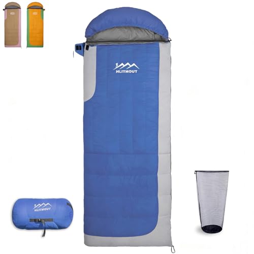 HLITMOUT Winter Down Sleeping Bag, 15°F 20°F 32°F 45°F Lightweight Compact Sleeping Bag for Camping,Hiking and Backpacking Outdoor and Indoor (Blue 1000g Filling)
