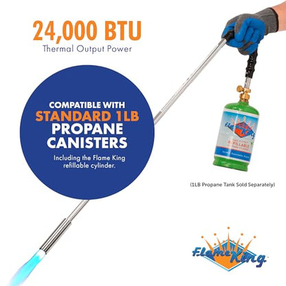 Flame King YSNPQ810CGA Propane Torch Weed Burner with Integrated Lighter, Silver