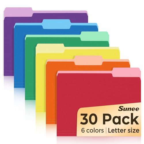 SUNEE File Folders, 30 Pack Manilla Folders 8.5 x 11, Colored File Folders Home Office School Supplies for Documents Files Paper, 6 Assorted Colors