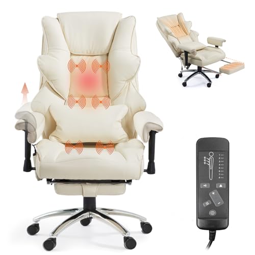 Mvpipi Vibration Massage Heated Office Desk Chair with Foot Rest, Beige