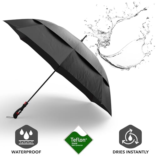 Repel Umbrella Windproof Travel Umbrellas for Rain - Easy Auto Open Close, Durable & Compact Umbrella, Strong Fiberglass Frame, Waterproof Canopy - Backpack, Purse, Portable, Black Umbrella for Travel