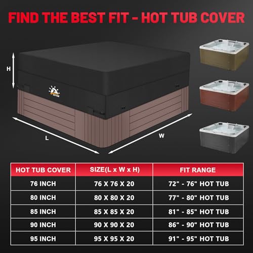 Zettum Hot Tub Cover - 600D Spa Cover Protector Waterproof & Heavy Duty, Outdoor Square Hot Tub Cover Protection (85 x 85 Inch)