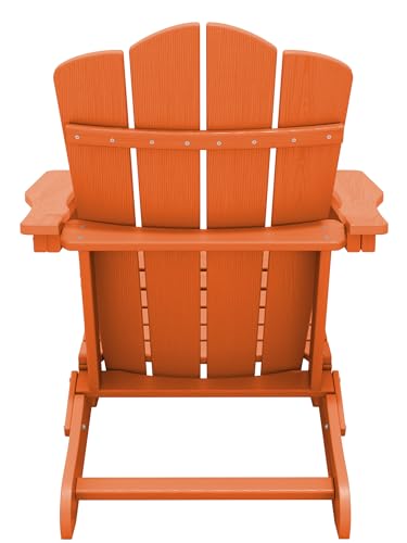 KINGYES Folding Adirondack Chair, HDPE All-Weather Folding Adirondack Chair, Orange