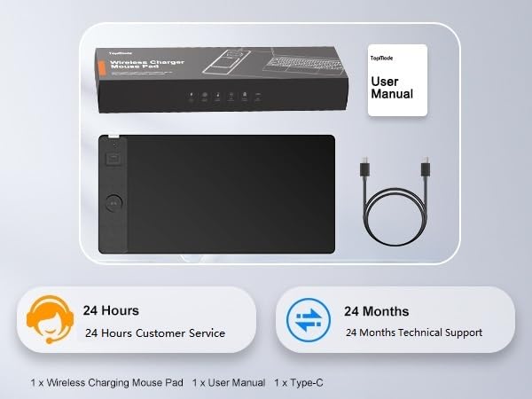 TopMade Wireless Charging Mouse Pad, Waterproof Gaming Mousepad with Ultra-Smooth Surface, Non-Slip Base, 31.5"x15.75" XXL Large Desk Pad, Classic Black Computer Desk Mat for MacBook, PC, Laptop