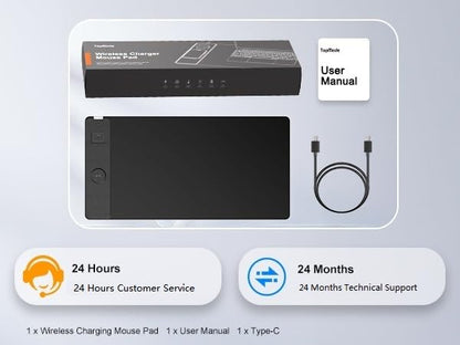 TopMade Wireless Charging Mouse Pad, Waterproof Gaming Mousepad with Ultra-Smooth Surface, Non-Slip Base, 31.5"x15.75" XXL Large Desk Pad, Classic Black Computer Desk Mat for MacBook, PC, Laptop