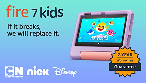 Amazon Fire 7 Kids tablet (newest model) ages 3-7. Top-selling 7" kids tablet on Amazon. Includes ad-free and exclusive content, easy parental controls, 10-hr battery, 32 GB, Purple