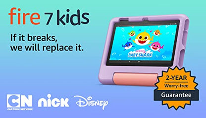 Amazon Fire 7 Kids tablet (newest model) ages 3-7. Top-selling 7" kids tablet on Amazon. Includes ad-free and exclusive content, easy parental controls, 10-hr battery, 32 GB, Purple