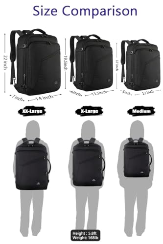 MATEIN Carry on Backpack, Extra Large Travel Backpack Expandable Airplane Approved Weekender Bag for Men and Women, Water Resistant Lightweight Daypack for Flight 40L, Black