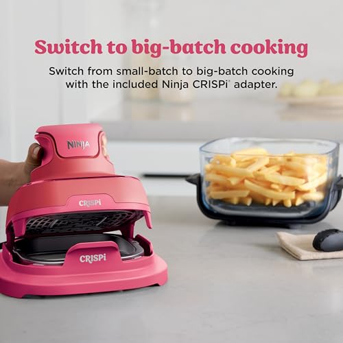 Ninja | Air Fryer | Crispi 4-in-1 Portable Cooking System | 4QT & 6 Cup Glass Containers, Crisper Plates & Storage Lids Included | Microwave, Freezer & Dishwasher Safe | Cherry Crush | FN101DR