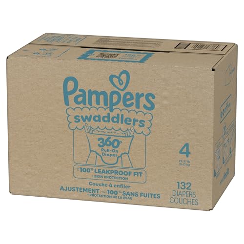 Pampers Diapers - Swaddlers 360° - Size 4, 132 Count, up to 100% Leakproof Comfy Dry Fit, Designed for Easy Changes, Pull On Baby Diaper (Packaging May Vary)