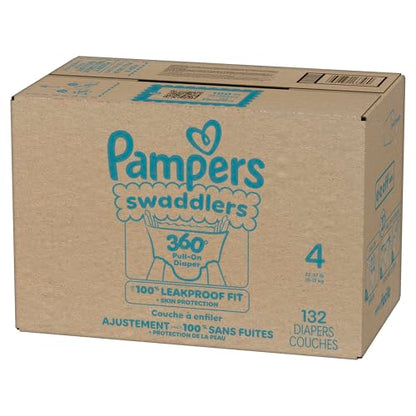 Pampers Diapers - Swaddlers 360° - Size 4, 132 Count, up to 100% Leakproof Comfy Dry Fit, Designed for Easy Changes, Pull On Baby Diaper (Packaging May Vary)