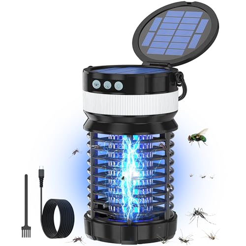 Solar Bug Zapper Outdoor,Cordless Rechargeable Mosquito Zapper, 4200V High Power,Waterproof,Electric Fly Zapper Zapper for Outdoor Home Garden Patio Backyard (1, Black)