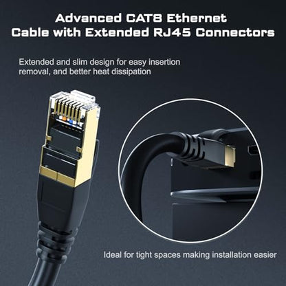 DbillionDa Cat8 Ethernet Cable, Outdoor&Indoor, 6FT Heavy Duty High Speed 26AWG, 2000Mhz with Gold Plated RJ45 Connector, Weatherproof S/FTP UV Resistant for Router, Modem, PC, Gaming