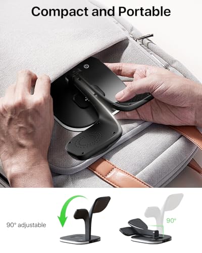 EXW Wireless Charging Station for Magsafe Charger,Charging Station for Multiple Devices,Wireless Charger for iPhone 16/15/14/13/12 Series,Apple Watch Series 1-9,AirPods with LED and Adapter (Black)