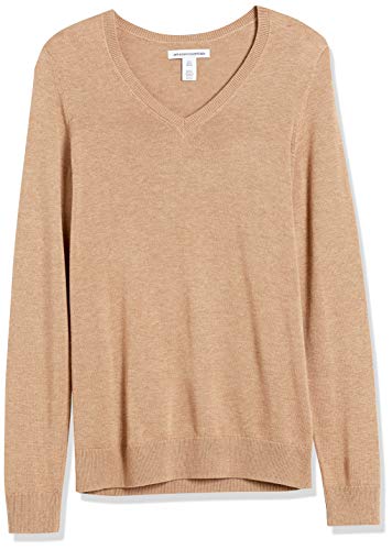 Amazon Essentials Women's Classic-Fit Lightweight Long-Sleeve V-Neck Sweater (Available in Plus Size), Camel Heather, X-Small