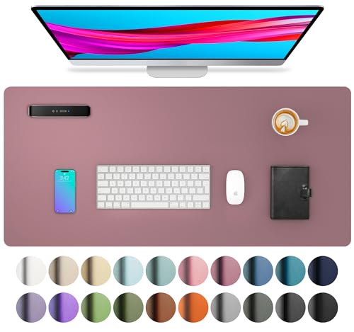 Aothia Leather Desk Pad Protector, Mouse Pad, Office Desk Mat,Non-Slip PU Leather Desk Blotter, Laptop Desk Pad, Waterproof Desk Writing Pad for Office and Home (Dark Pink, 23.6" x 13.7")