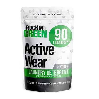 Rockin’ Green Active Wear Laundry Detergent - Unscented Laundry Detergent Powder & Odor Eliminator - Workout Clothes & Sportswear - Safe for Sensitive Skin - 90 Loads