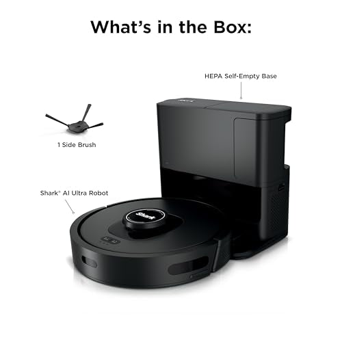 Shark AV2501S AI Ultra Robot Vacuum, with Matrix Clean, Home Mapping, 30-Day Capacity HEPA Bagless Self Empty Base, Perfect for Pet Hair, Wifi, Dark Grey
