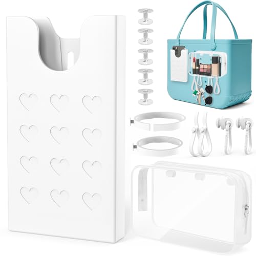 UJOYOK 8PCS Bogg Bags Accessories, Hole Bags Organizer with Phone Holder,Cup Holder & PVC Clear Bags, Hooks and Keychain, Compatible with Original Medium Large Bogg Bag & Other Hole Bag (White)