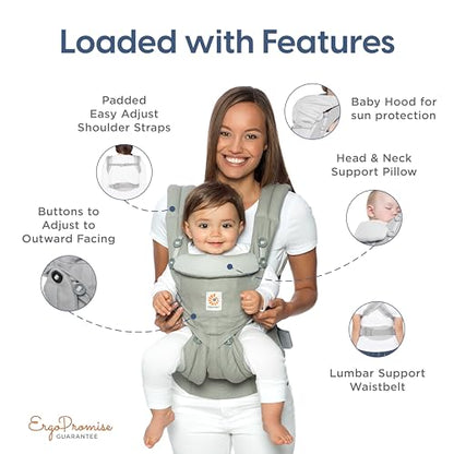 Ergobaby Omni 360 All-Position Baby Carrier for Newborn to Toddler with Lumbar Support (7-45 Pounds), Pure Black, 1 Count (Pack of 1)