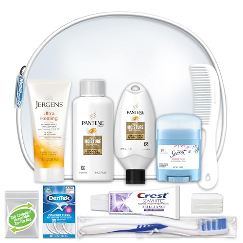 Convenience Kits International Women's Deluxe 10 Piece Kit with Travel Size TSA Compliant Essentials Featuring Pantene Hair Products in Reusable Toiletry Zippered Bag