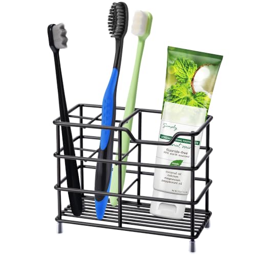 Urbanstrive 304 Stainless Steel Bathroom Toothbrush Holder Toothpaste Holder Stand Bathroom Accessories Organizer (Black, Small)
