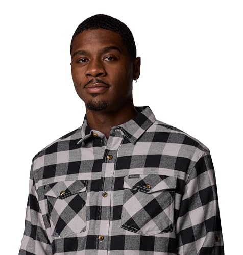 Columbia Men's Bearmouth Springs Roll Up Long Sleeve Flannel Shirt, Columbia Grey Buffalo Check, Large