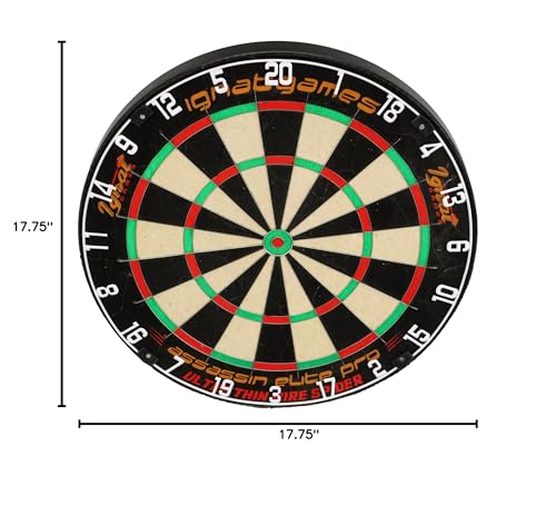 IgnatGames Dart Board Professional- Competition Size Kenyan Sisal Dart Board for Adults - Staple-Free Ultra-Thin Wire Spider Dartboard + Accessories & SnapFit Dartboard Mounting Bracket