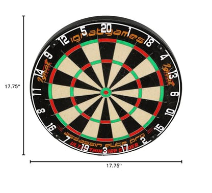 IgnatGames Dart Board Professional- Competition Size Kenyan Sisal Dart Board for Adults - Staple-Free Ultra-Thin Wire Spider Dartboard + Accessories & SnapFit Dartboard Mounting Bracket