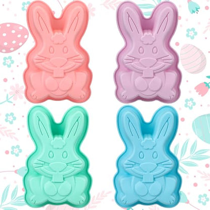 SiliFine 4 Packs Easter Silicone Molds Bunny Cake Pans Bunny Chocolate Molds Cute Rabbit Baking Pans Non-stick Silicone Trays for Baking Easter Day Party Baby Shower Birthday Cake Desserts Giant Gummy