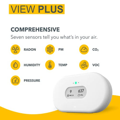 Airthings 2960 View Plus - Battery Powered Radon & Air Quality Monitor (PM, CO2, VOC, Humidity, Temp, Pressure)