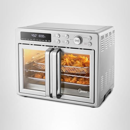 Midea Flexify French Door Toaster Oven Air Fryer Combo, 26.4 QT, Extra Large Air Fryer Countertop Oven 10-in-1 Combo, 25% Faster Cooking and 90% Less Oil, Stainless Steel