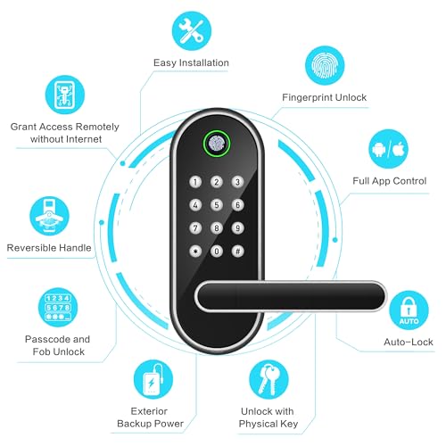 Keyless-Entry Fingerprint Smart Door Lock: Sifely Digital Electronic Lock with Code Passcode, Electric Door Knob, Biometric Handle, Perfect for Entry Doors, Bedroom Doors (Silver)