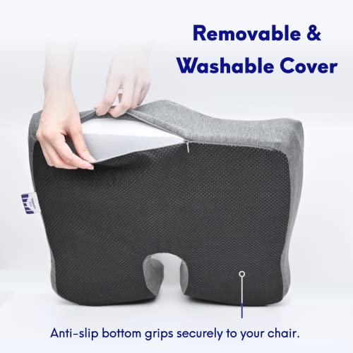 Cushion Lab Patented Pressure Relief Seat Cushion for Long Sitting Hours on Office/Home Chair, Car, Wheelchair - Extra-Dense Memory Foam for Hip, Tailbone, Coccyx, Sciatica - Light Grey