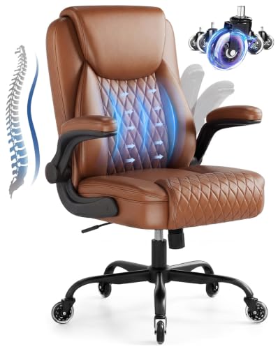 GTPOFFICE Executive Office Chair, Ergonomic PU Leather Desk Chair, Pro Brown