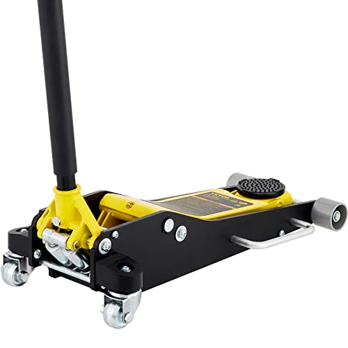 VEVOR 3 Ton Low Profile , Aluminum and Steel Racing Floor Jack with Dual Pistons Quick Lift Pump for Sport Utility Vehicle, Lifting Range 3-6/11"-19-11/16", yellow,black