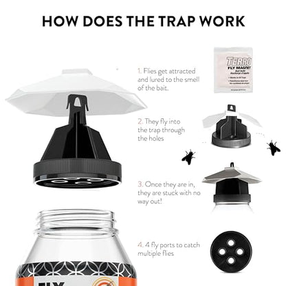 Outdoor Fly Trap [2 Pack] Fly Traps Outdoor with Dissolvable Non-Toxic Bait - Controls Flies for Patios, Hanging Fly Traps with Tie Included