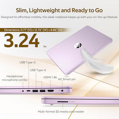 HP Stream 14" HD Student&Business Laptop with AI Copilot, Intel Processor N150, 4GB RAM, 1.12TB Storage (128GB UFS + 1TB Docking Station), 1 Year Office 365, 720p Webcam, Win 11, Lavender Purple