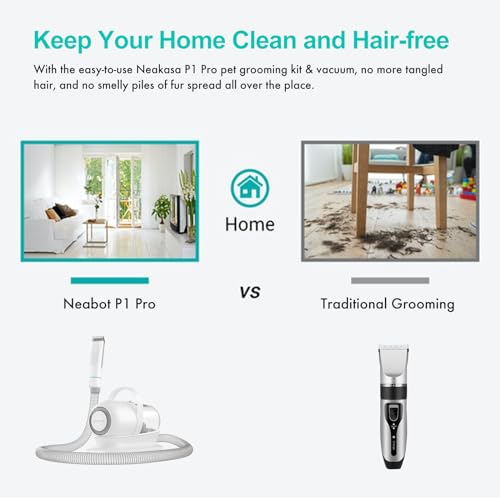 neabot Neakasa P1 Pro Pet Grooming Kit & Vacuum Suction 99% Pet Hair, Professional Clippers with 5 Proven Grooming Tools for Dogs Cats and Other Animals