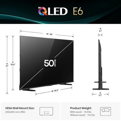 Hisense 50" E6 Cinema Series Hi-QLED 4K UHD Smart Fire TV (50E6QF) - AI Light Sensor, Dolby Vision · Atmos, Voice Remote with Alexa, Motion Rate 120, HDR 10+ Adaptive, Game Mode Plus