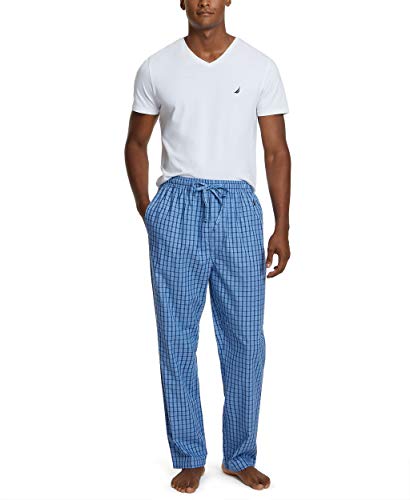 Nautica Men's Soft Woven 100% Cotton Elastic Waistband Sleep Pajama Pant, French Blue, Large