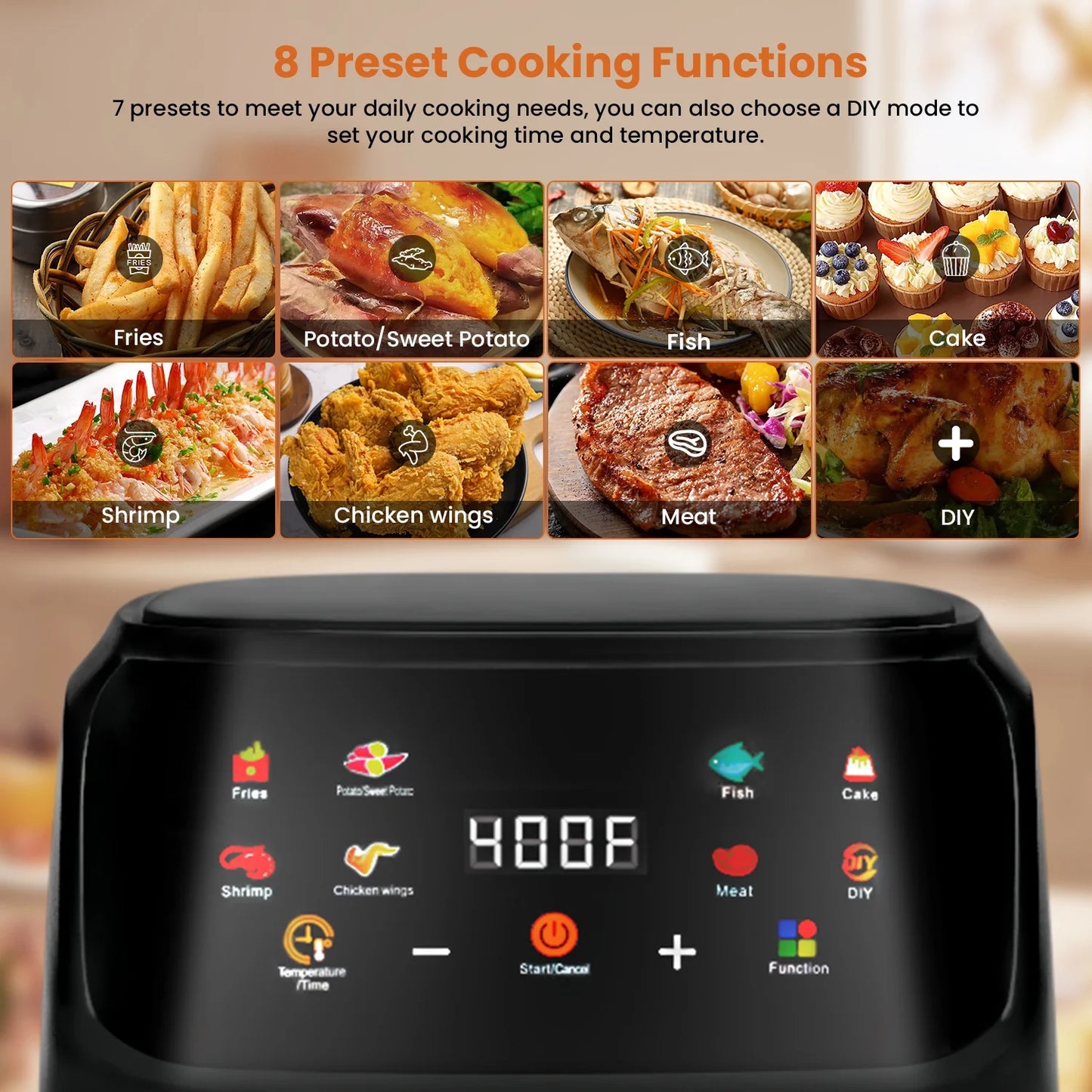 Bluebow Air Fryer 7.5QT, Large 8-in-1 Digital Touchscreen, Visible Window, 1700W, New, Black