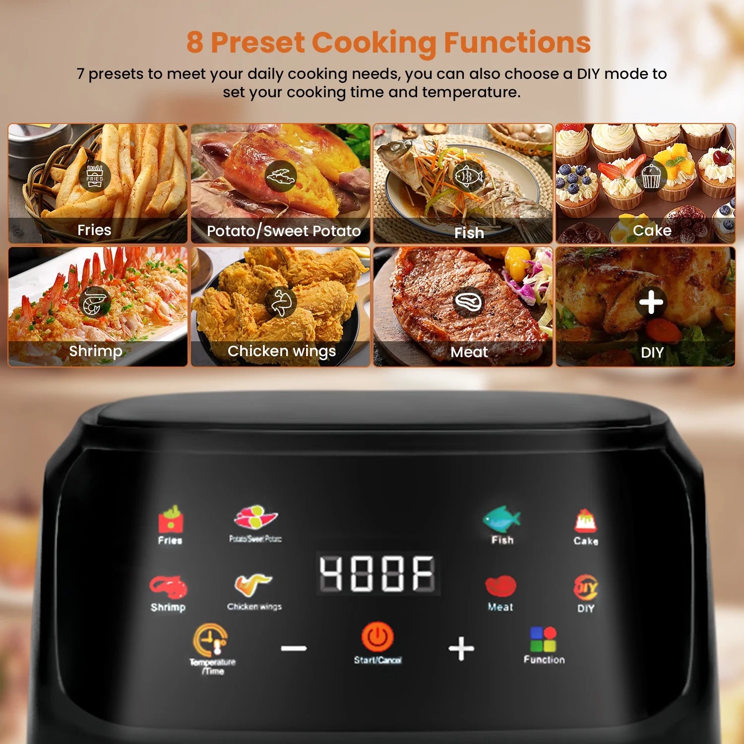 Bluebow Air Fryer 7.5QT, Large 8-in-1 Digital Touchscreen, Visible Window, 1700W, New, Black