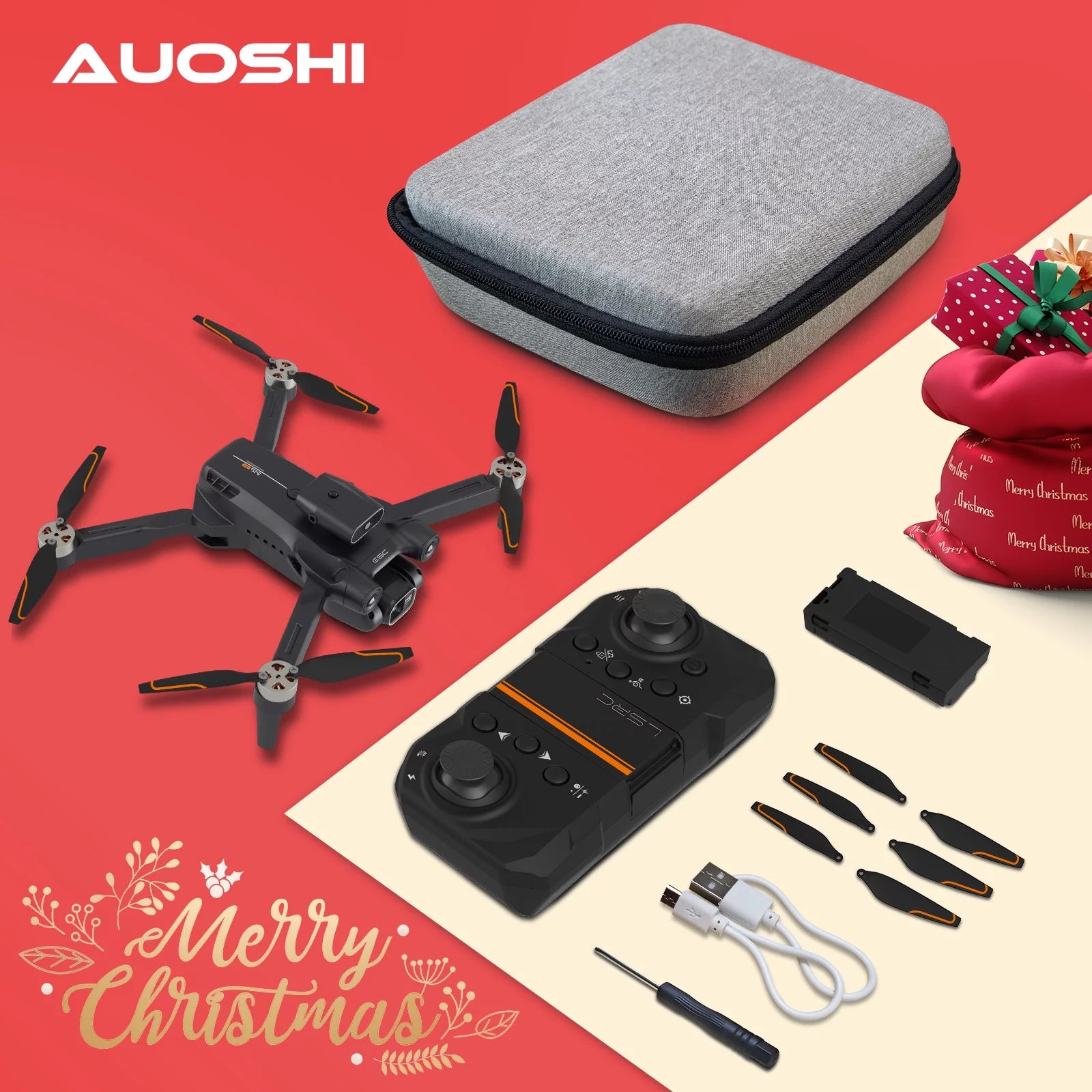 Drone with 4K Camera for Adults, AUOSHI RC Quadcopter with High Speed Brushless Motor, Altitude Hold, Waypoint Fly, 2 Batteries, Carrying Case