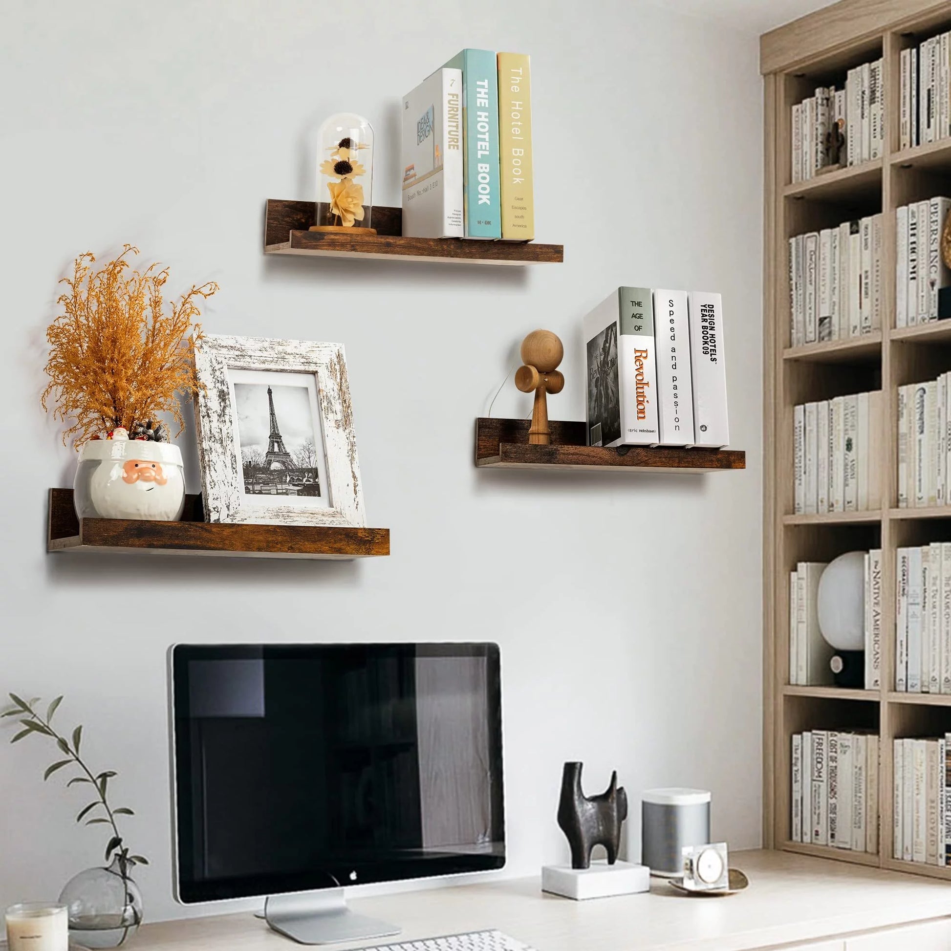 Floating Shelves, Upsimples Wood Shelf Wall Mounted, Set of 5, Multiple Sizes, Brown