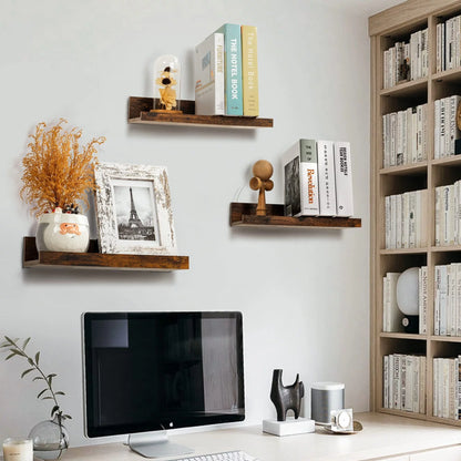 Floating Shelves, Upsimples Wood Shelf Wall Mounted, Set of 5, Multiple Sizes, Brown