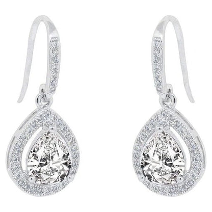 Cate & Chloe Isabel 18k White Gold Plated Silver Earrings | Women's Drop Dangle Teardrop Earrings with Simulated Diamond Crystal