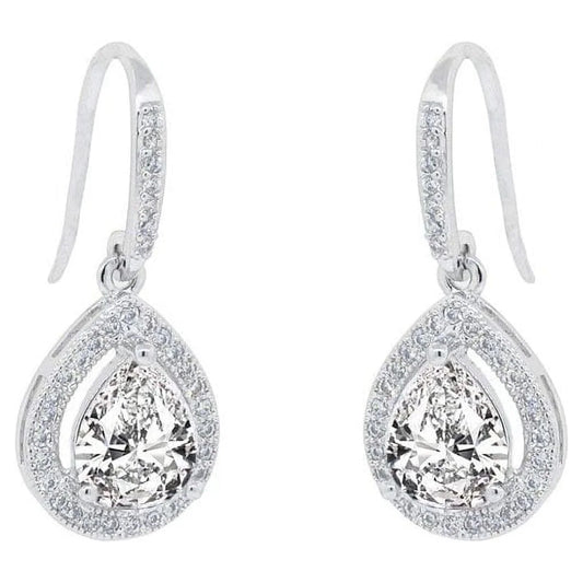 Cate & Chloe Isabel 18k White Gold Plated Silver Earrings | Women's Drop Dangle Teardrop Earrings with Simulated Diamond Crystal