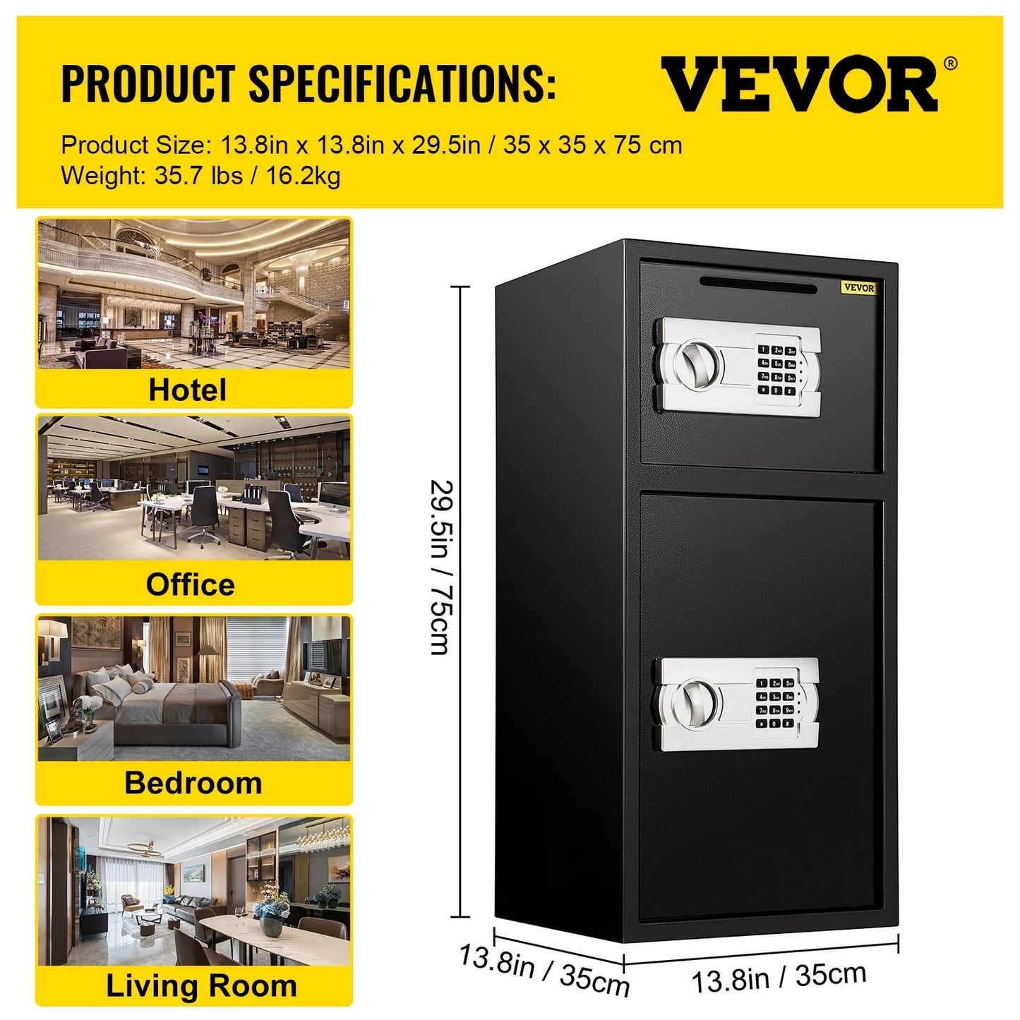 VEVOR Large Double Door Security Safe Box 2.6 Cubic Feet Steel Safe Box Strong Box with Digital Lock for Money Jewelry Black